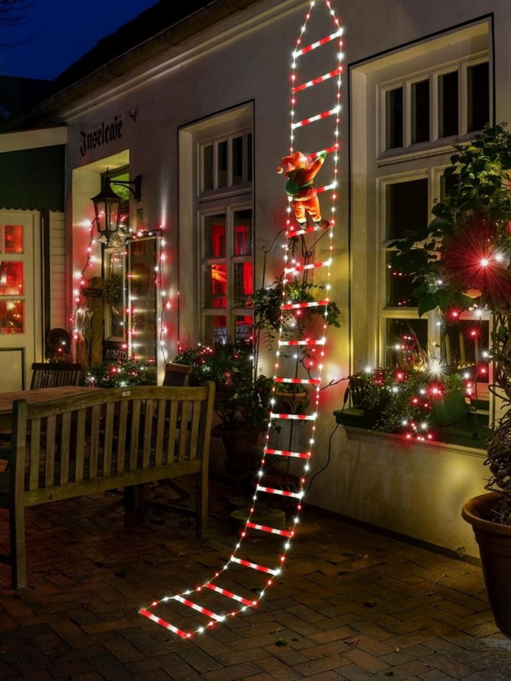 10ft LED Christmas Ladder Lights with Santa - Indoor Outdoor Xmas Decor, White
